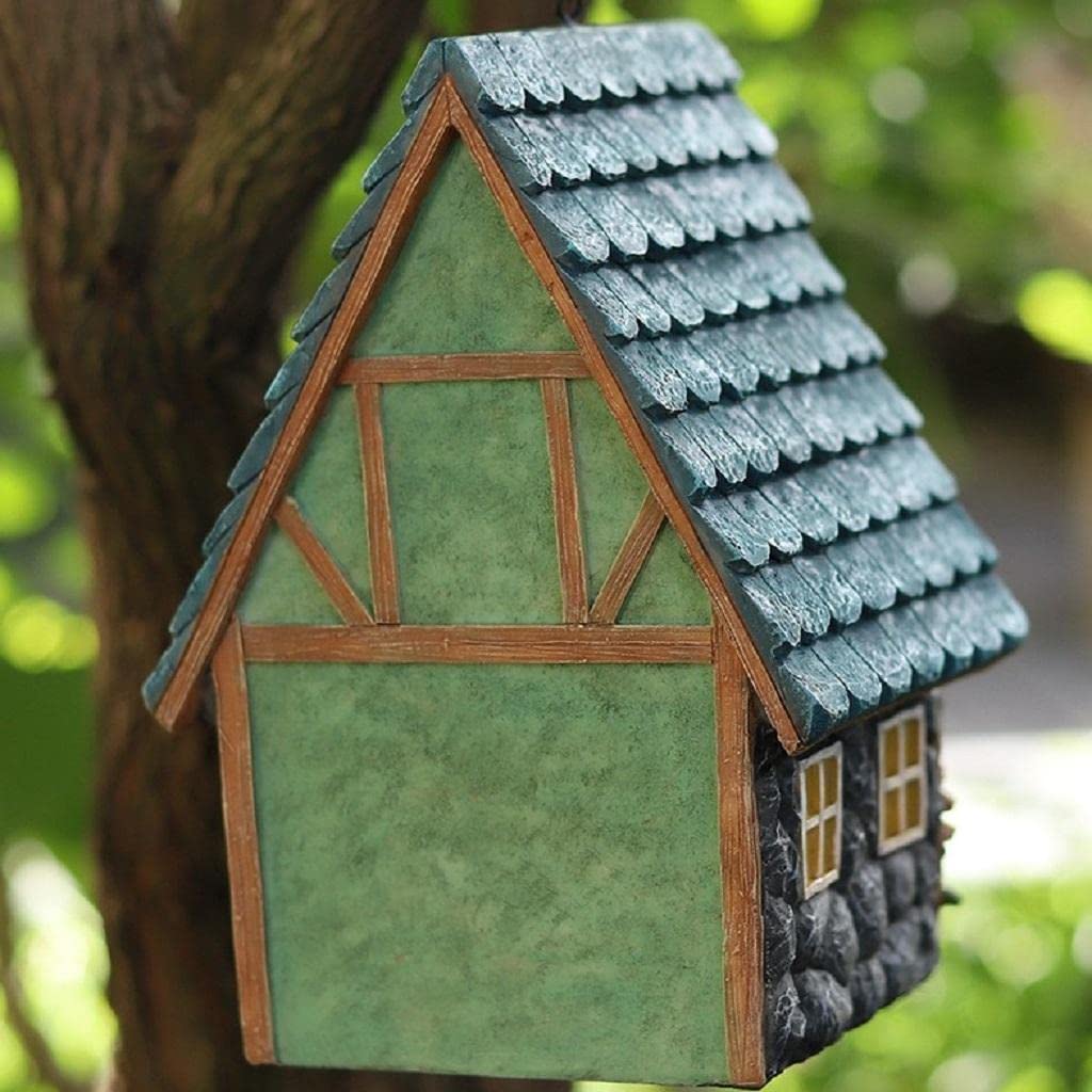 Casetta per Uccelli Uccellini Appesa Giardino Decorazione in Resina Stile Rustico con Lavorazione Adatta per Giardino Esterno Regalo