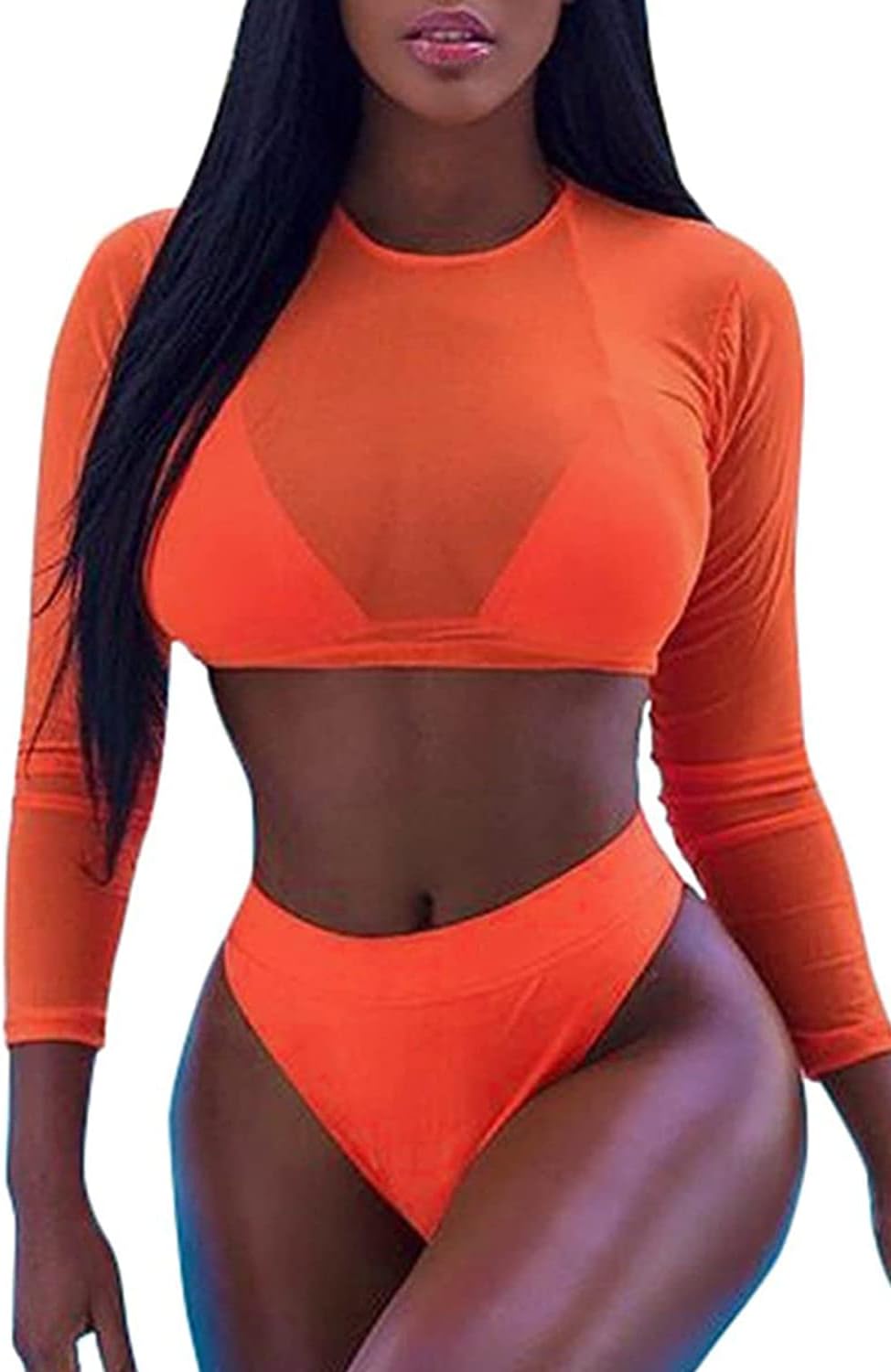 ALBIZIAWomen's Triangle High Waist Bikini Set Swimsuit with Mesh Cover up High Cut Swimwear