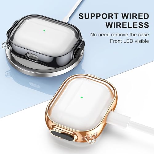Miniatura 6 de Compatible con AirPods Pro 2, funda rígida transparente a prueba de golpes con bloqueo seguro, cubierta protectora completa incluye mosquetón, negro