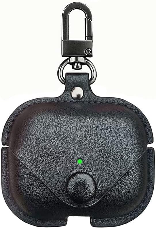 Compatible con Airpods Pro, funda de piel para Airpods Pro con llavero, LED frontal visible, funda protectora, color negro
