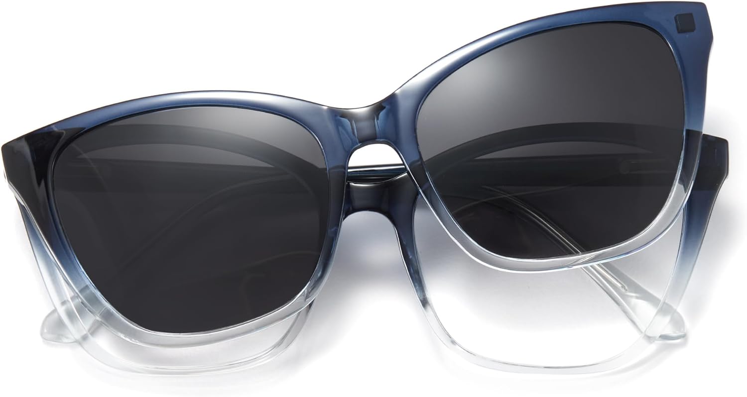 Cyxus Cat Eye Magnetic Clip-On Sunglasses Women Polarized Blue Light Blocking UV400 Protection P1221