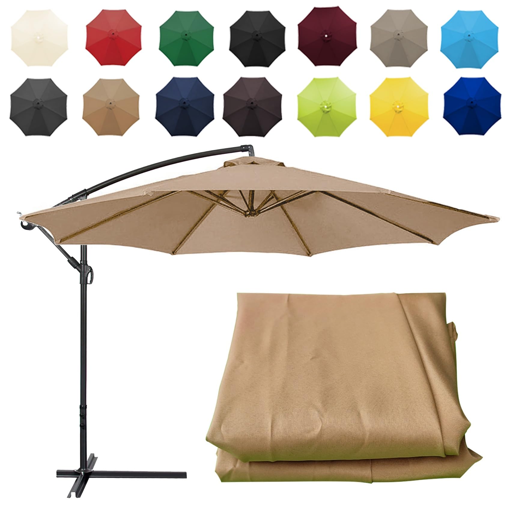 Cmjymx Unisex Khaki Replacement Parasol Canopy Sun Umbrella Replacement Cloth For 2M-6 Arms 2.7M-6 Arms 2.7M-8 Arms 3M-6 Arms 3M-8 Arms (Color : Size : 8 Ribs-3M(9.8Ft))