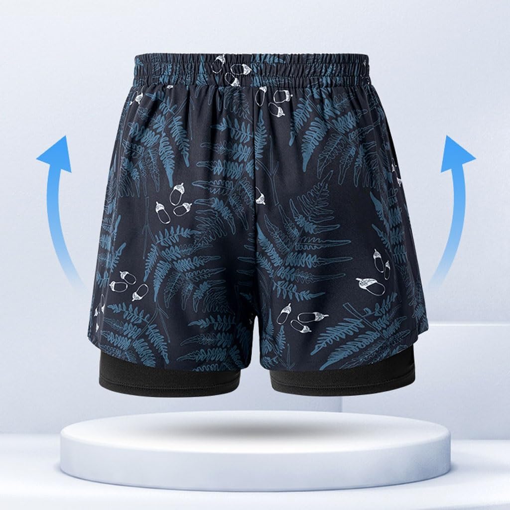 HBJWOV Men's Layered Quick Drying Swimming Pants New Large Loose Beach Pants