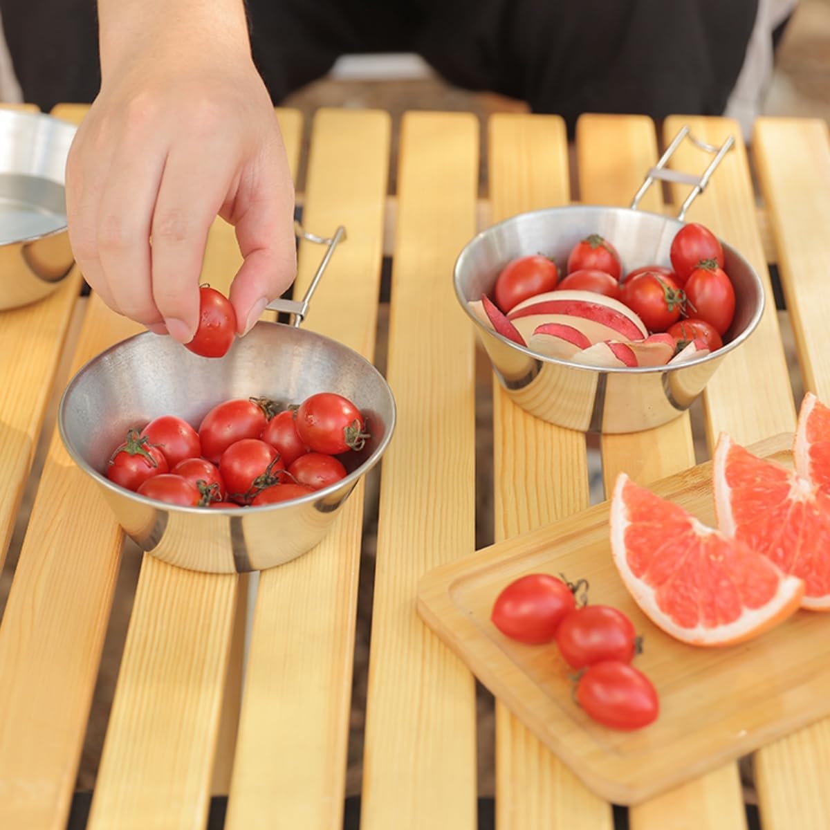 Stainless Steel Bowl Set Camping Picnic Portable Bowl Outdoor Foldable Cutlery with Storage Bag