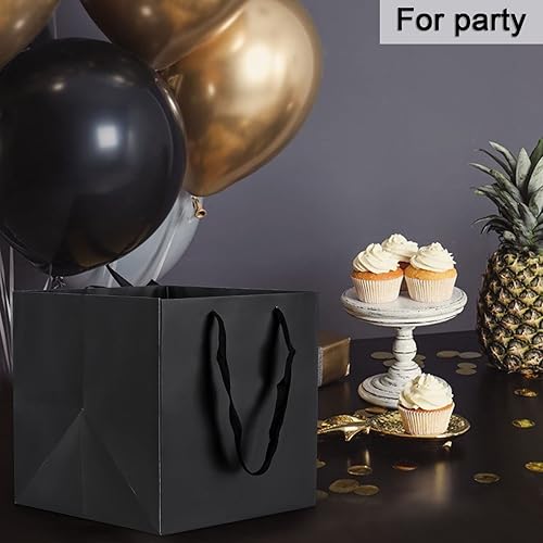 Miniatura 6 de Sdootjewelry Bolsas de regalo negras, paquete de 12 bolsas de papel kraft con asas, bolsas de papel cuadradas de 10 x 10 x 10 pulgadas, bolsas de