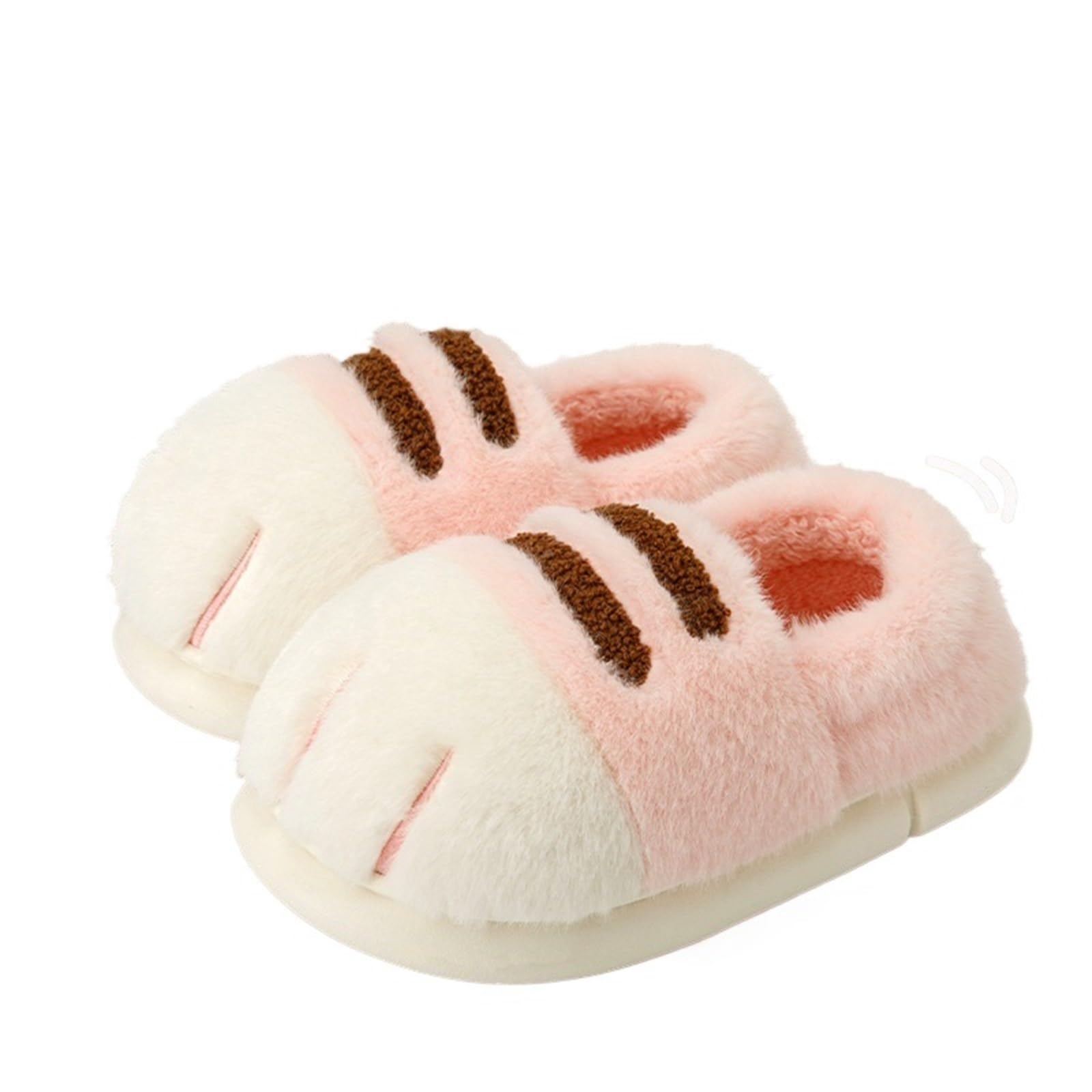 ERHTGUO Winter Couple Cat Paw Slippers, Plush Fleece Lined Thick Thermal Home Shoes, Non-Slip Unisex Anti-Cold House Slid(Pink,38-39)