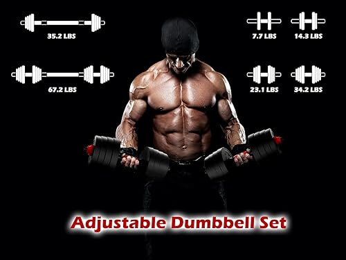 Miniatura 5 de Juego de mancuernas ajustables de 66 libras, mancuernas de peso libre con barra de conexión utilizadas como barra, para hombres y mujeres, gimnasio