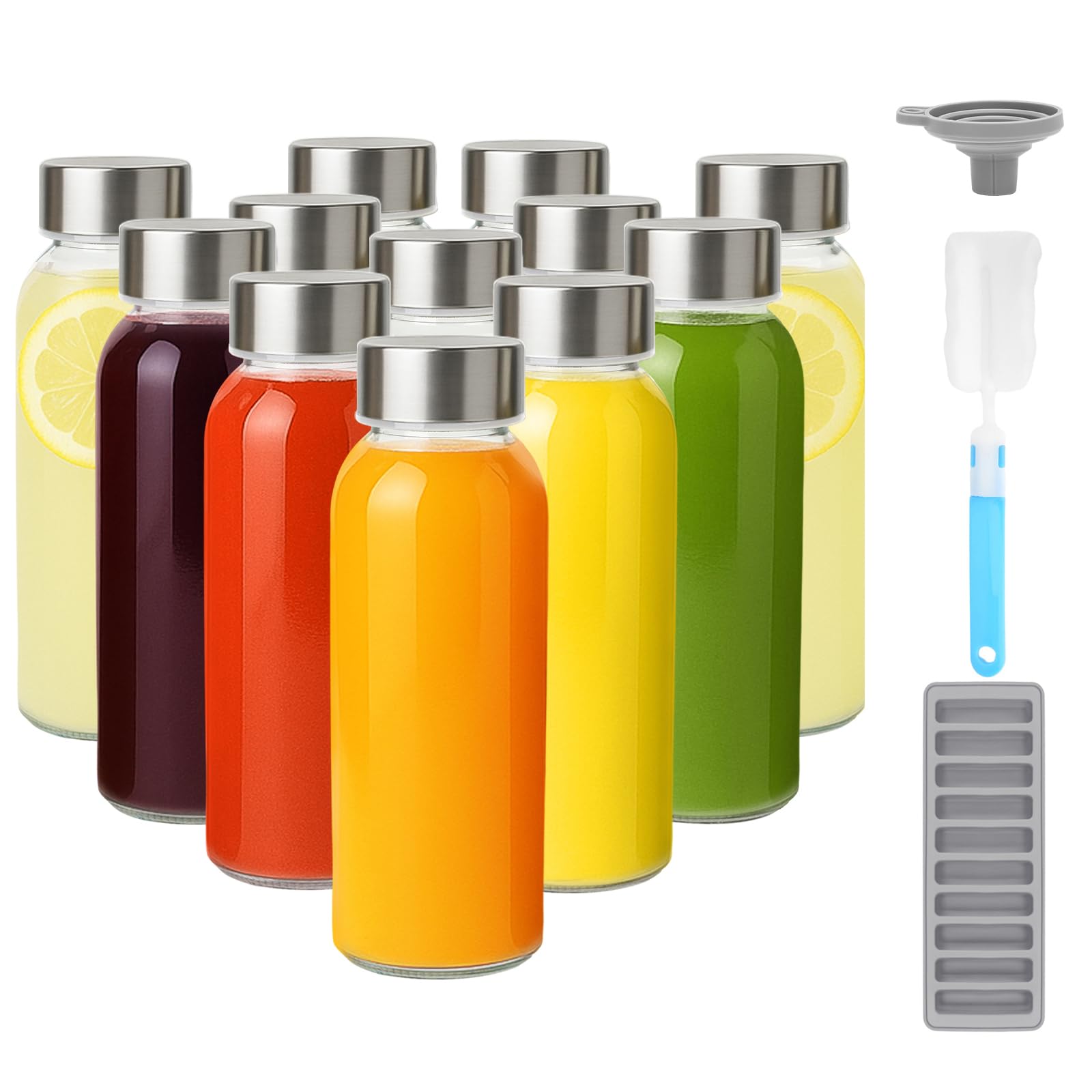 Zukro 10.5 oz Glass Juice Bottles with Stainless Steel Lid Bulk, Leakproof