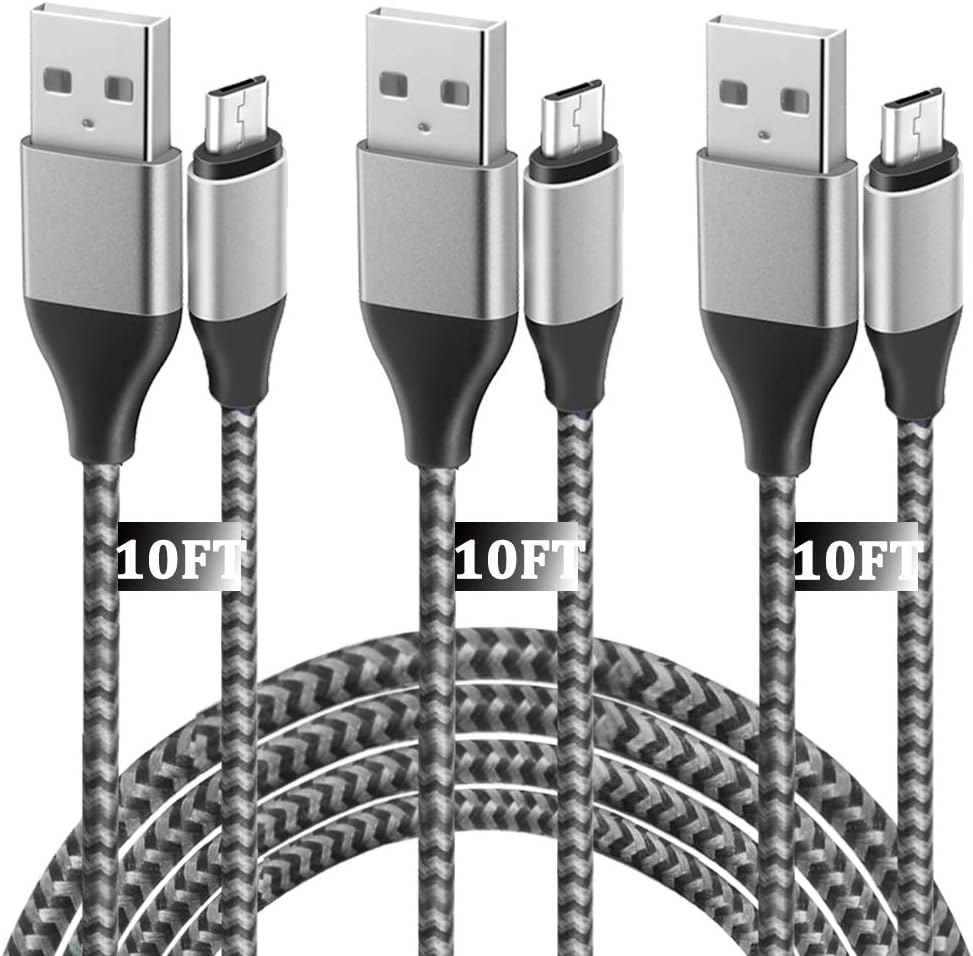 Micro USB Cable 10F Fast Charging Cord for Samsung Galaxy J3 J5 J7 Star Prime V 2017 2018 J3V J7V,J3 Luna/Pro/Achieve/Emerge/Eclipse/Mission,J7 Sky/Pro/Neo/Refine/Perx Nylon Braided USB Cord 3Pack