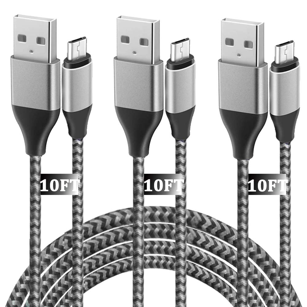 Micro USB Cable 10F Fast Charging Cord for Samsung Galaxy J3 J5 J7 Star Prime V 2017 2018 J3V J7V,J3 Luna/Pro/Achieve/Emerge/Eclipse/Mission,J7 Sky/Pro/Neo/Refine/Perx Nylon Braided USB Cord 3Pack