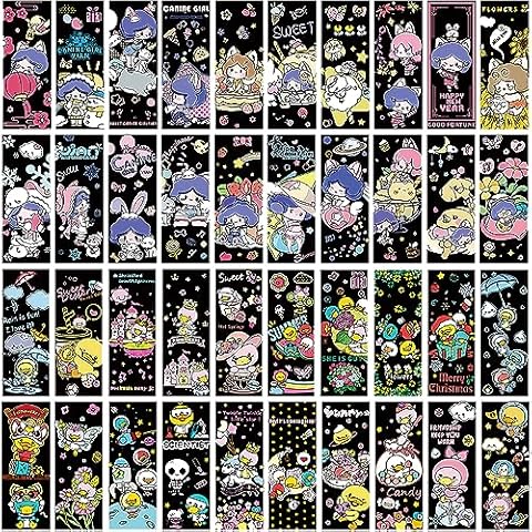 40 Card Rainbow Sparkle Scratch Painting Note, Mini Magic Scratch DIY Graffiti Creative Bookmarks Gift for Kids&Adults, Hand-Eye Coordination Art&Crafts, 8.5''x3.2'' (Canine Girl/Duckbill Baby Space) Cover