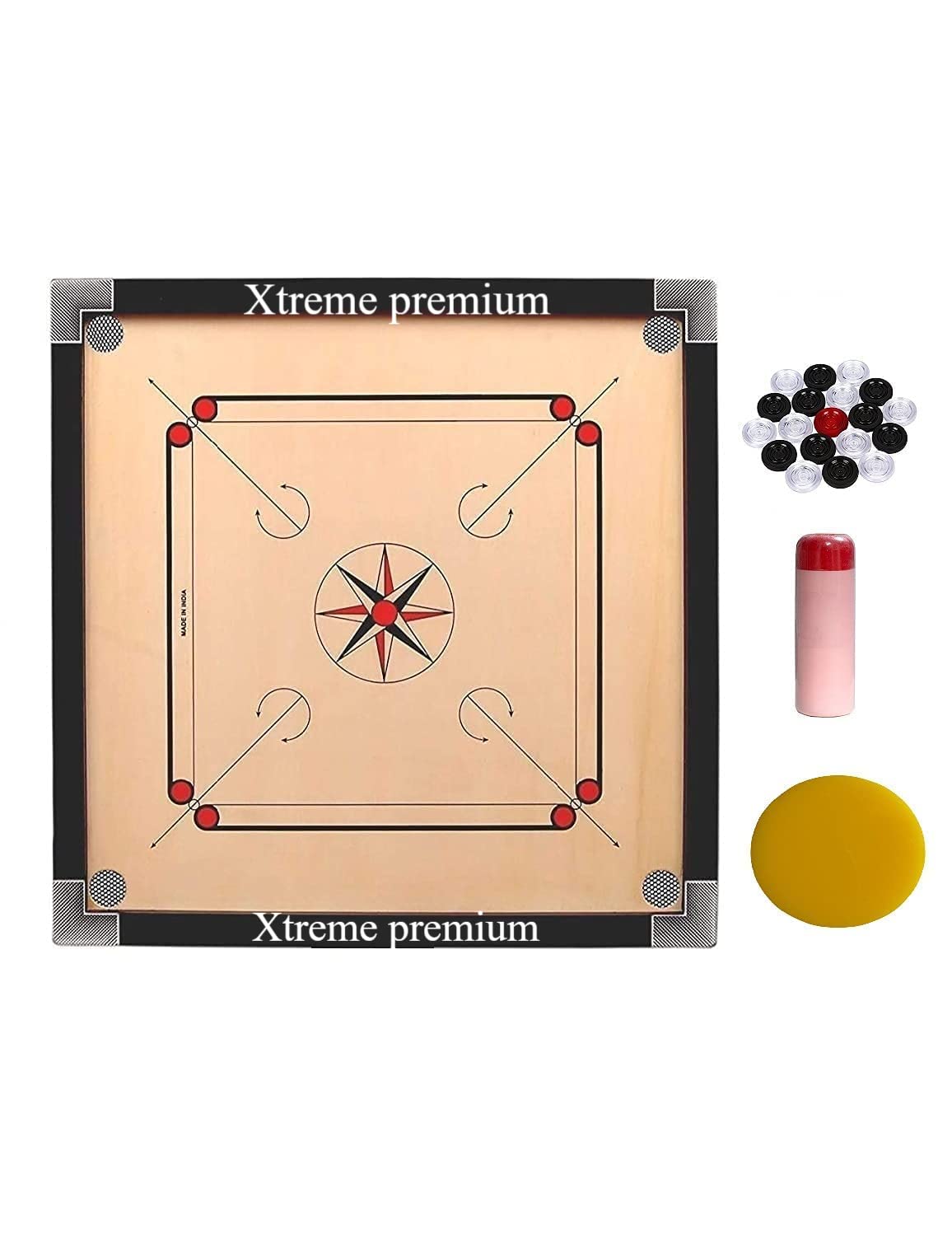 Generic KBT Small Size Carrom Board with Transparent Crystal Plastic Coins and Powder for 4 players, all ages