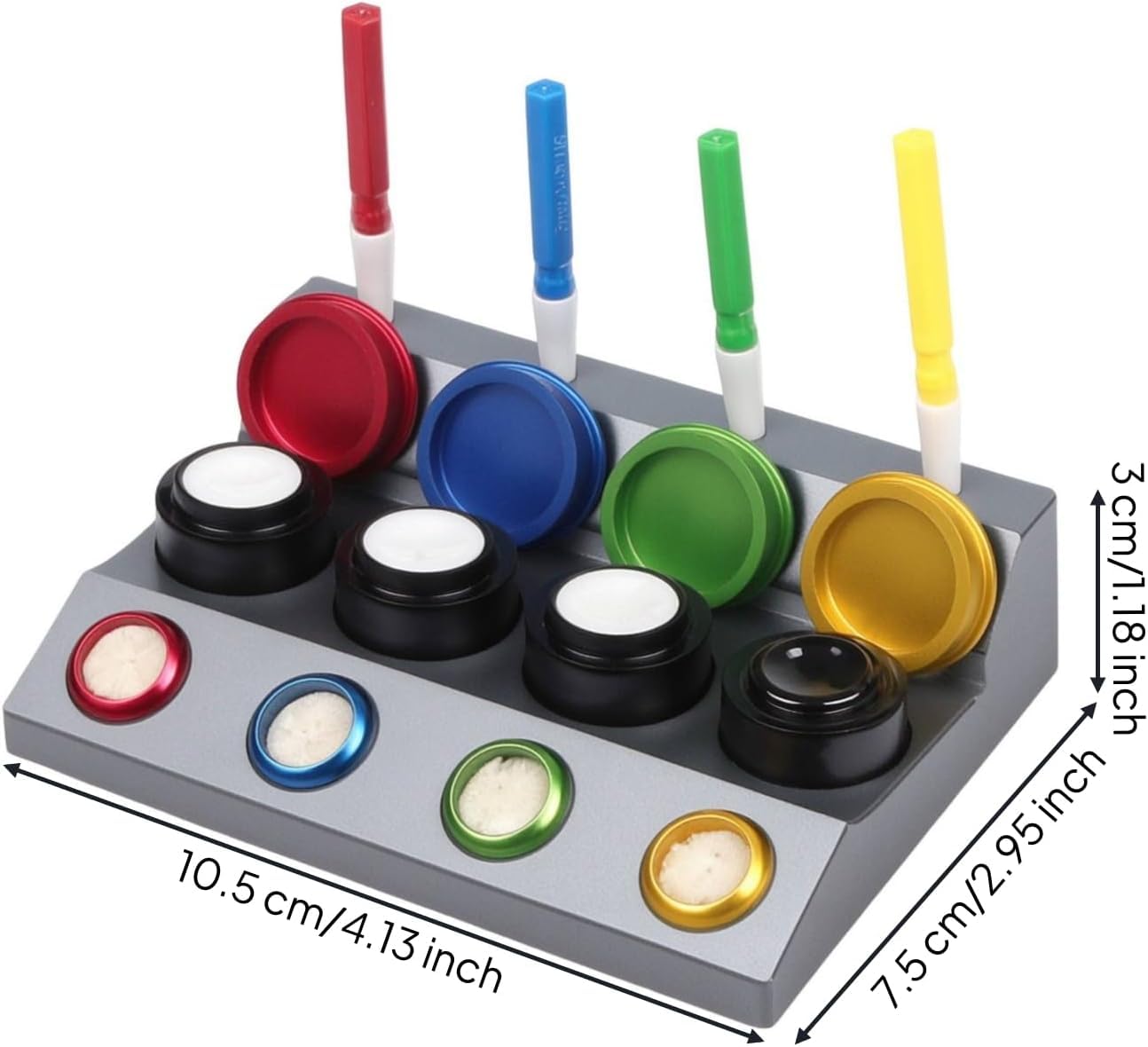 Soporte Antideslizante de Metal para Aceite de Reloj con Bandeja Inclinada y bolígrafos.