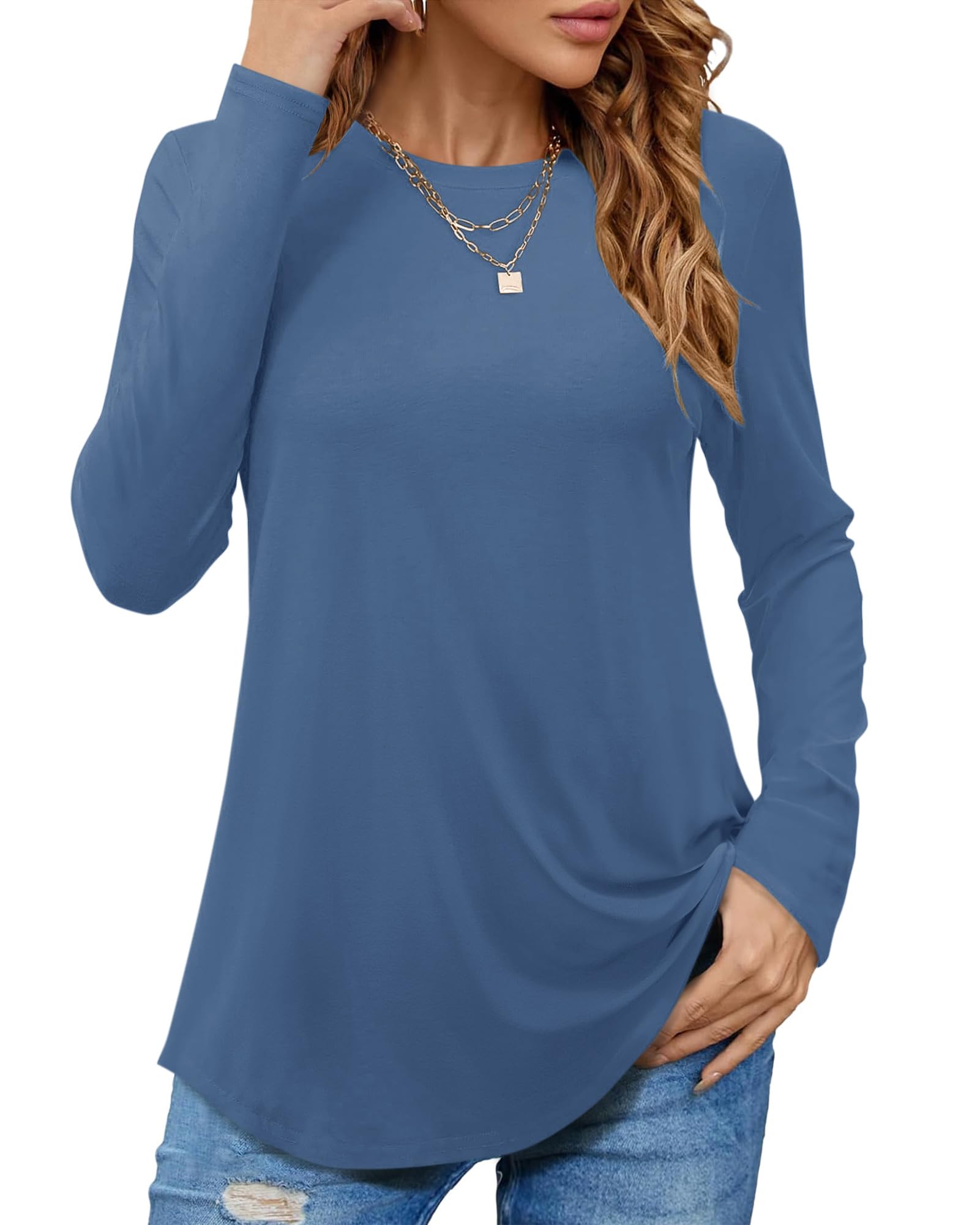 PLOKNRD Langarmshirt Damen - Herbst Rundhals Langarm Oberteile Elegant T-Shirt Tunika Tops