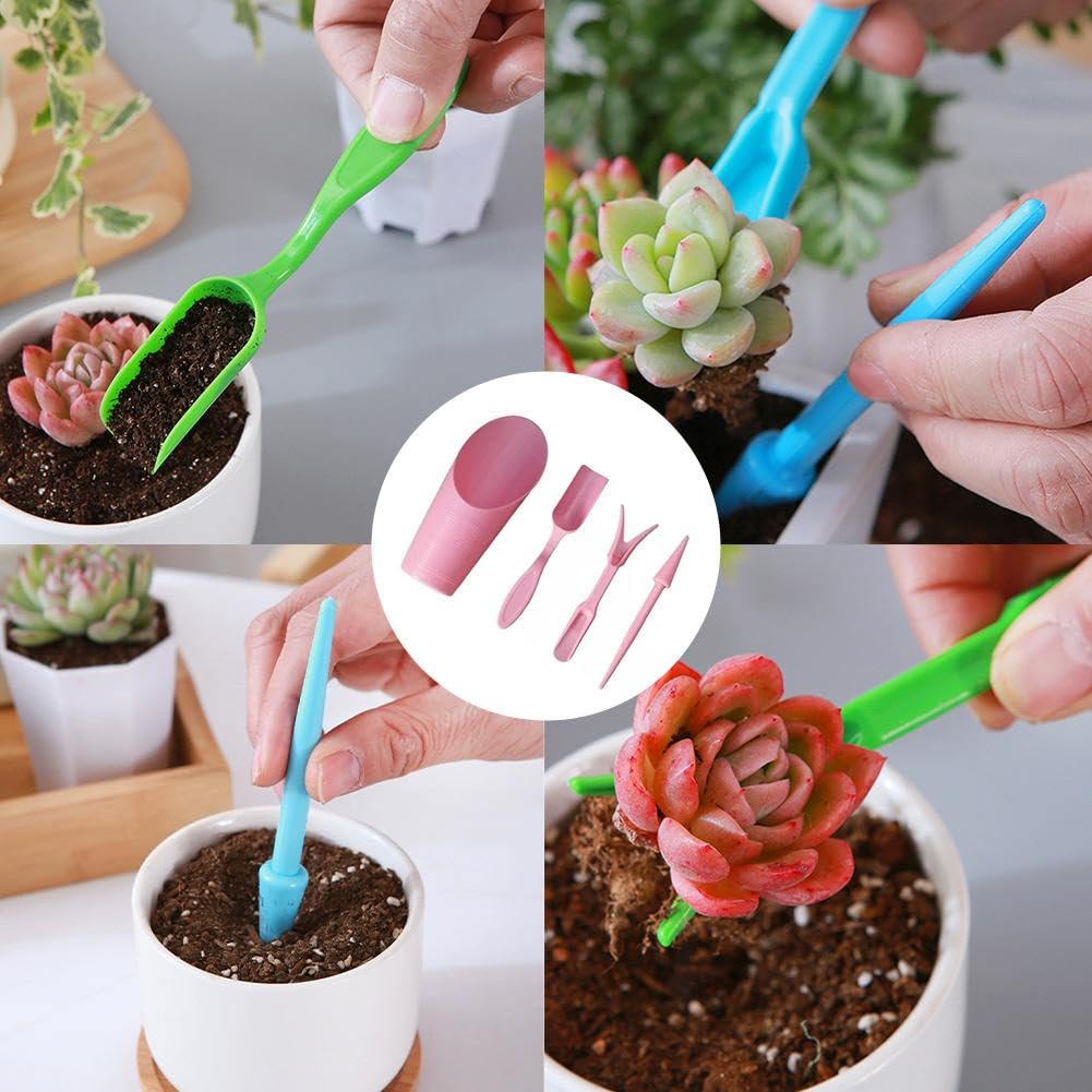 4 szt. Łopata ogrodowa, mini łopata ogrodowa, plastikowy zestaw ogrodniczy, używana do sukulentów, bonsai (różowa)