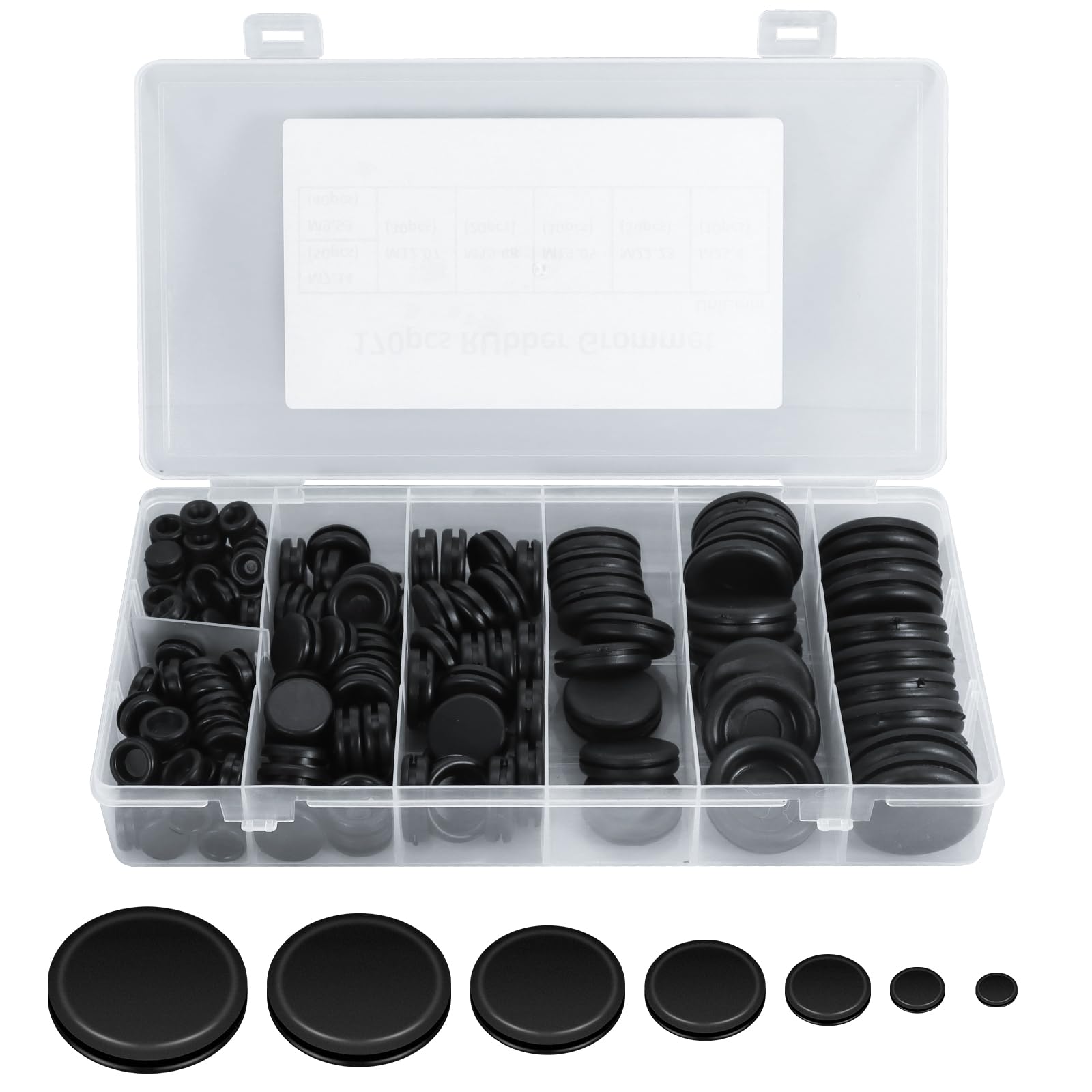 Bcautay 170pcs Rubber Grommets Kits, Black Electrical Cable Holes for Holes for Car, Boat, Pump, Plumbing, and Home Improvement - Electrical Wire Gasket Kit for Cable Wiring and Cord Organization