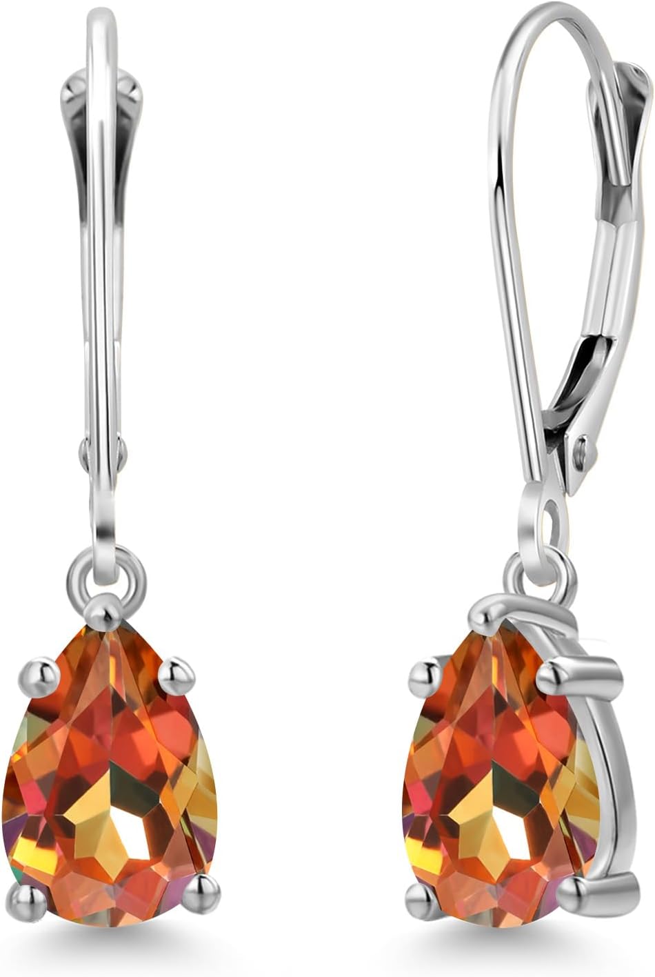 Gem Stone King 14K White Gold Gemstone Birthstone Leverback Dangle Teardrop Earrings for Women | Pear Shape 8X5MM | Fine Jewelry Gifts for Women Mom Wife Her