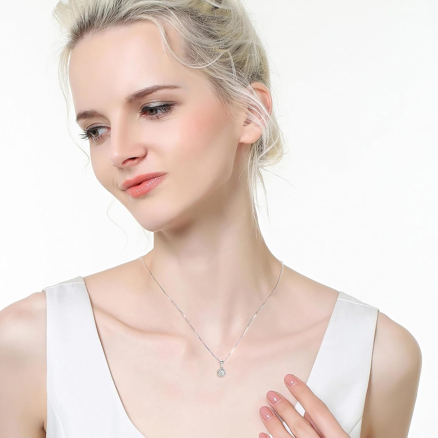 Moissanite Necklace for Women, Solitaire Pendant, D Color Round Cut 925 Sterling Silver Necklace, GRA Certified, 18+2 inch Box Chain - Image 4