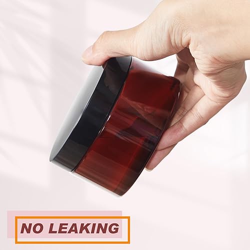 Miniatura 5 de Dandat 24 piezas 8 oz botes de plástico con tapa y etiqueta. Recipientes de muestra de cosméticos redondos ámbar PET recargables y vacíos para