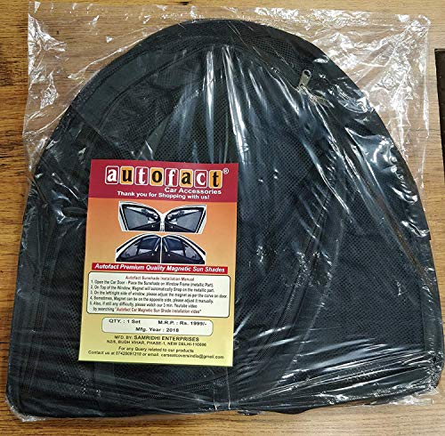 Image of Autofact Magnetic Car Sunshades Compatible with Renault Triber (Set of 4) - Easy Installation, UV Protection, Keeps Car Cool (Front 2 Half-Cut for Side Mirror Visibility, Rear 2 with Zippers)