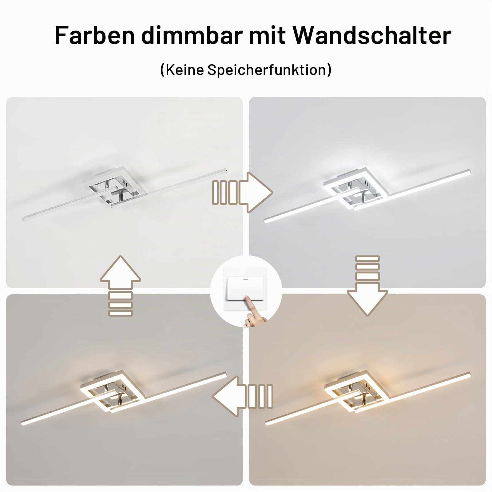 Dorlink Deckenlampe LED Dimmbar, Drehbar Deckenlampe Schlafzimmer 22W, Lampe Wohnzimmer 3000K/4000K/6500K, Wellen Esstischlampe, 2 Lichter Flurlampe Decke, Silber LED Wandleuchte für Küche, 82CM