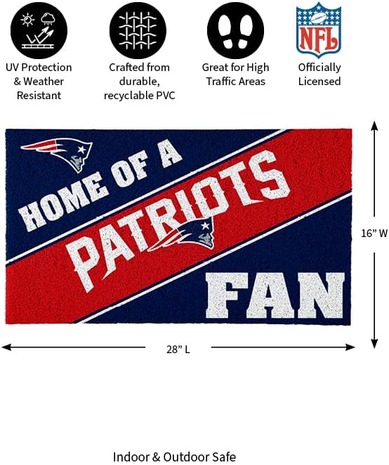 New England Patriots, Officially Licensed Door Mat 28 x 16 Inches Indoor Outdoor Sports Fan Rug