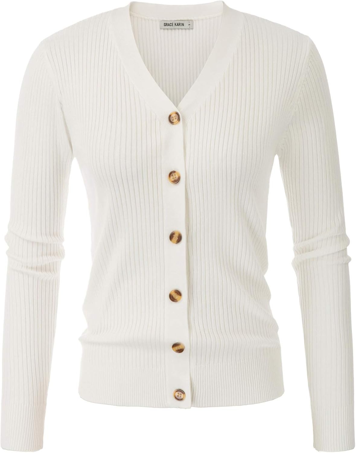 GRACE KARIN Women's Long Sleeve V Neck Button Up Cardigan Sweaters Trendy Ribbed Knit Open Front Casual Jacket