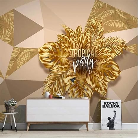 Amazon 3d壁紙ポスター金の葉の幾何学カスタム大規模な壁紙の壁紙3dテレビの背景リビングルームの写真の壁紙3dルームの壁紙 280x0cm 110 X 78インチ 壁紙