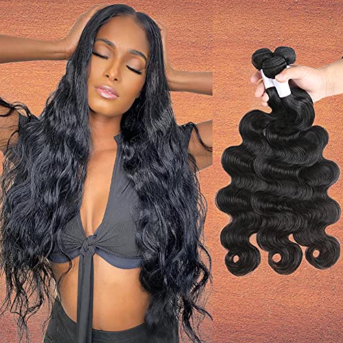 Body Wave Bundles (22" 20" 18"/300g) 10A Brazilian Virgin Body Wave 3 Bundles 100% Unprocessed Brazilian Body Wave Human Hair Extensions Natural Black Color