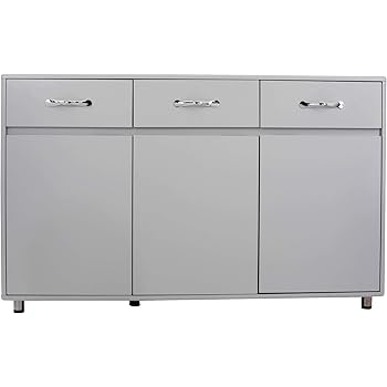 Amazon Com Glchq Storage Drawer File Cabinet Nightstand Side Cabinet With Three Drawers And Three Doors For Office Or Living Room Three Doors Grey Kitchen Dining