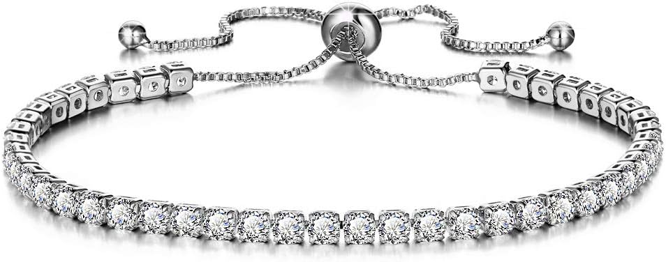 DESIMTION Tennis Women Love Bracelet,Cubic Zirconia 18K White Gold Plated Adjustable Bangle Bracelets for Women Girls Gift for Valentine's Day (G-White Gold Plated Tennis Bracelet)