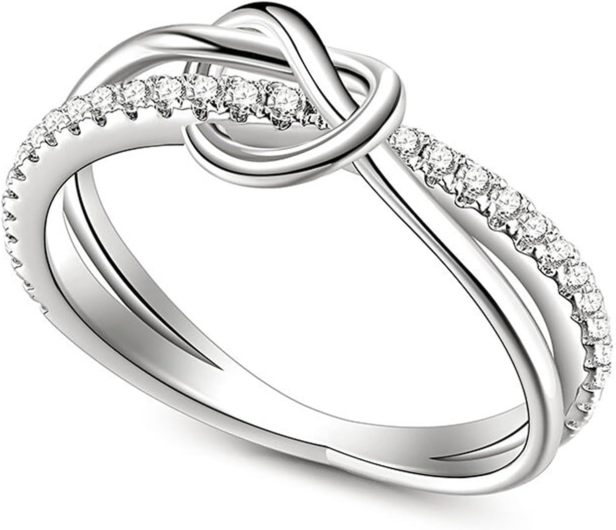 Jeulia Knot Design Band Classic Rings for Women, Sterling Silver cz Eternity Rings Wedding Engagement Anniversary Promise Bridal Sets with Jewelry Gift Box