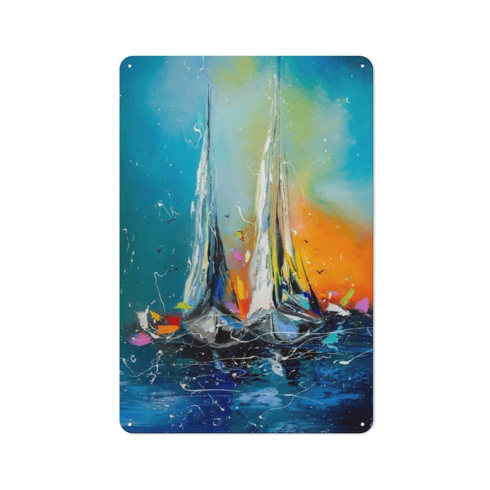 Junmoney Boats In The Sunset Light Metal Wall Sign 30X20cm Featuring For Workshop Wall, Suited To Metal Sign Collectors