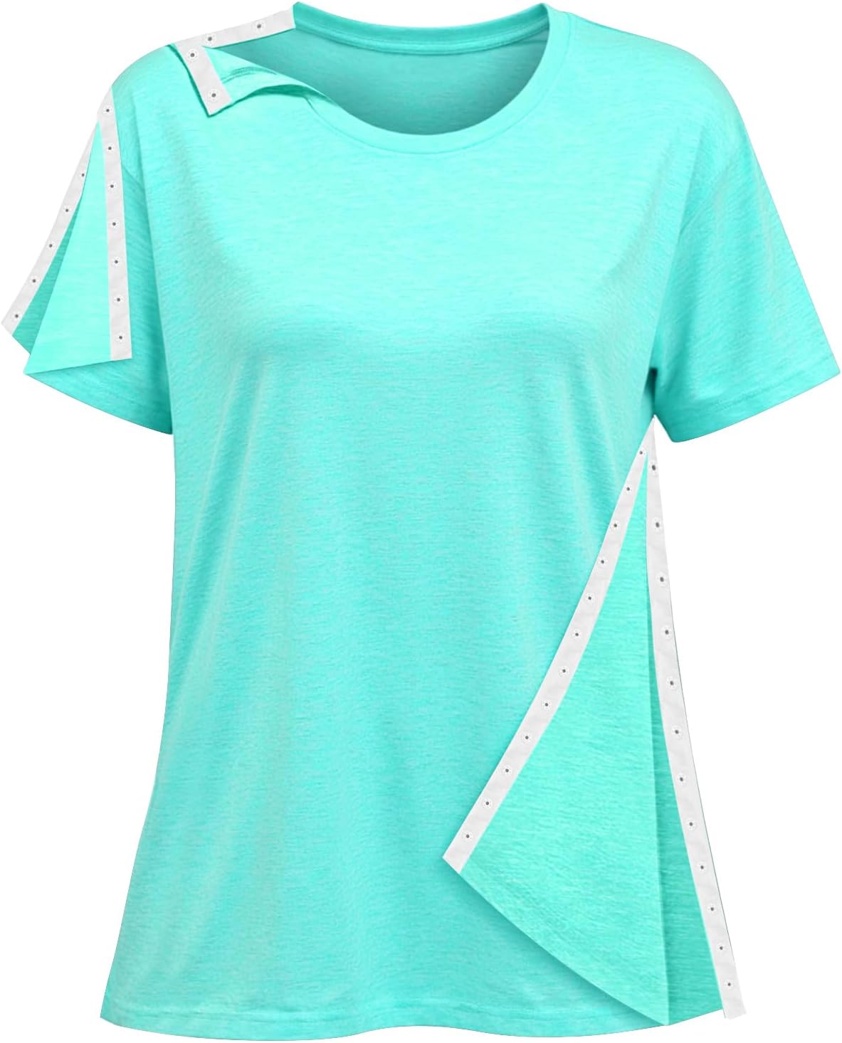 Post Shoulder Surgery Shirts for Women- Short Sleeve-Full Snap-Open Arm Shoulder Recovery Clothing Chemo Clothing