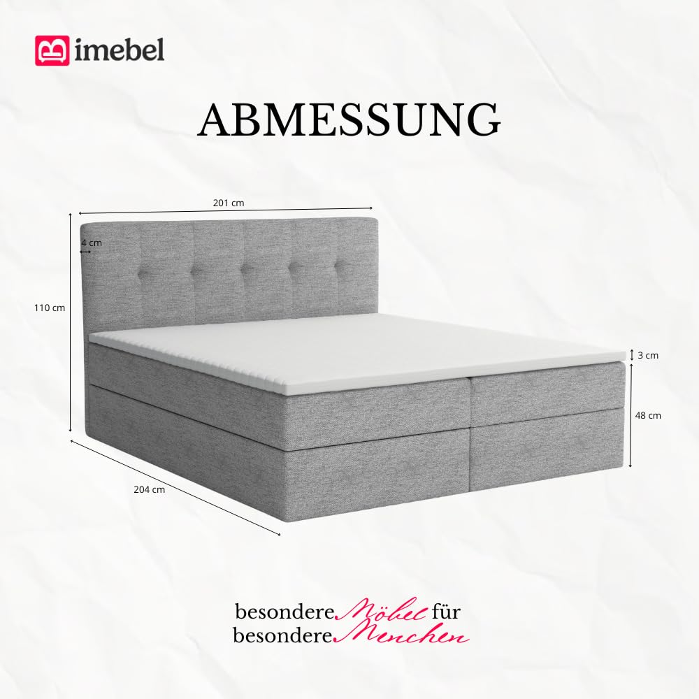 Boxspringbett Holly 200x200 cm mit Bonnell-Matratze H3 und 3 cm Topper – 2 Bettkästen – Samt Velours Polsterbett mit gestepptem Kopfteil – Doppelbett mit Stauraum