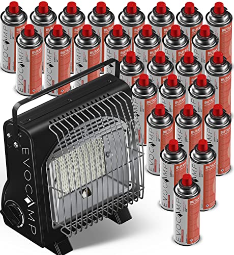 EVOCAMP tragbare Gasheizung und Gaskocher 2-in-1, mit 28 Gaskartuschen 227...
