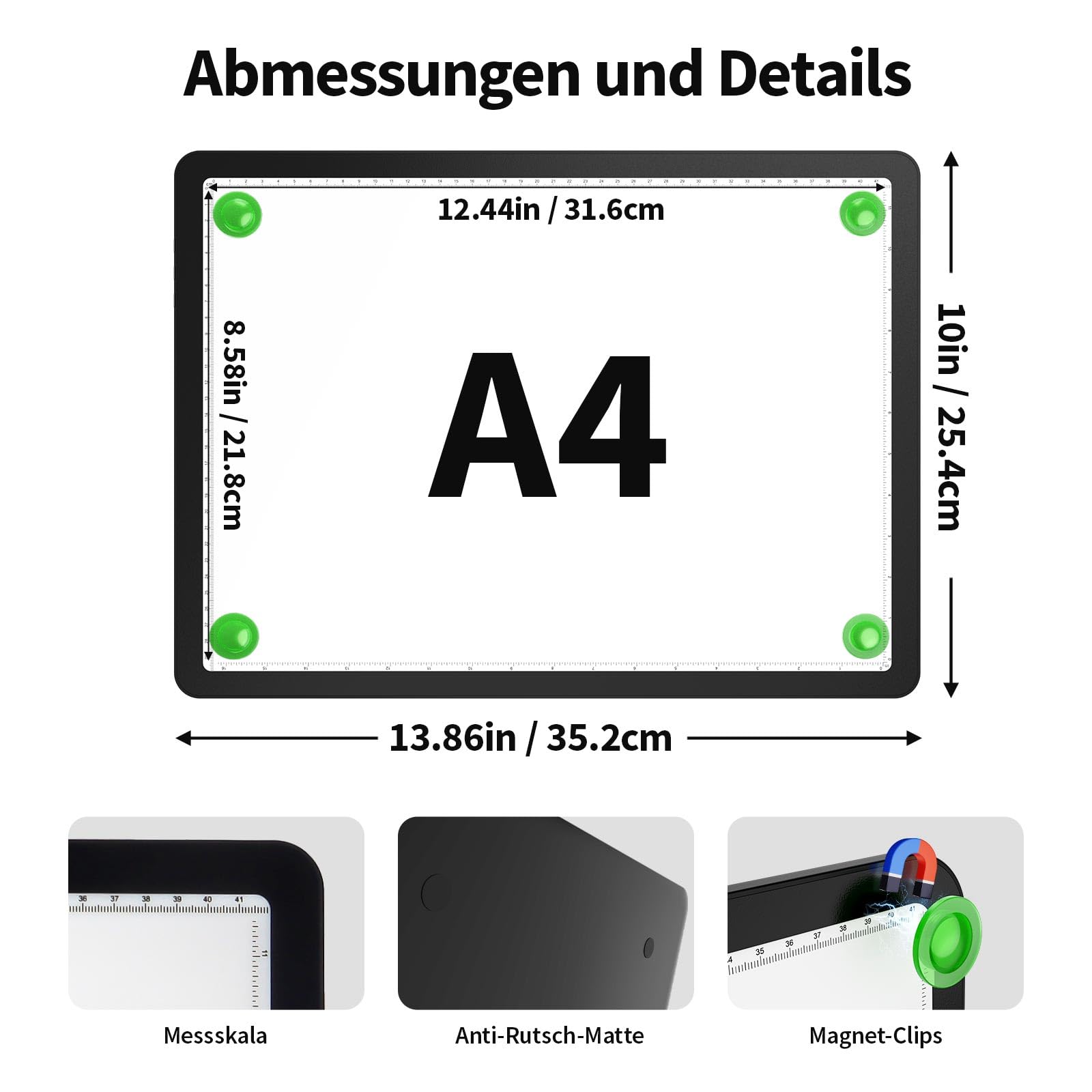 HIUKCOLED Leuchttisch A4 Wiederaufladbar LED-Leuchtplatte 3 Farbtemperaturen dimmbar und 6 Helligkeitsstufen Leuchttafel zum Nachzeichnen,wiederaufladbare LED-Kopiertafel für Diamantmalerei