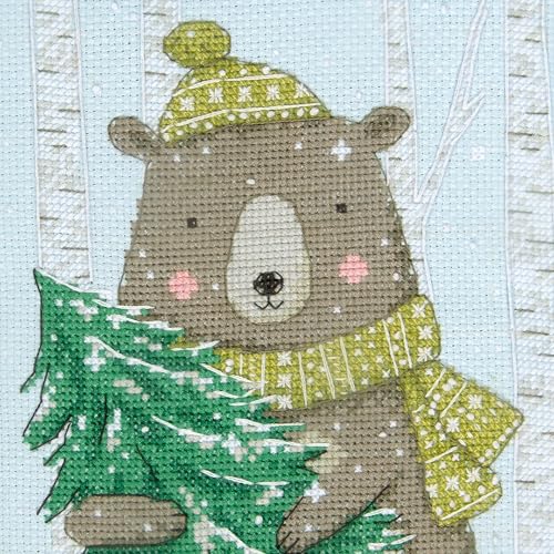 Image of Dimensions 70-09621 Woodland Animals Stocking Counted Cross Stitch Kit, 16 inch Long, 14 Cnt Light Blue Aida, 6 Pieces