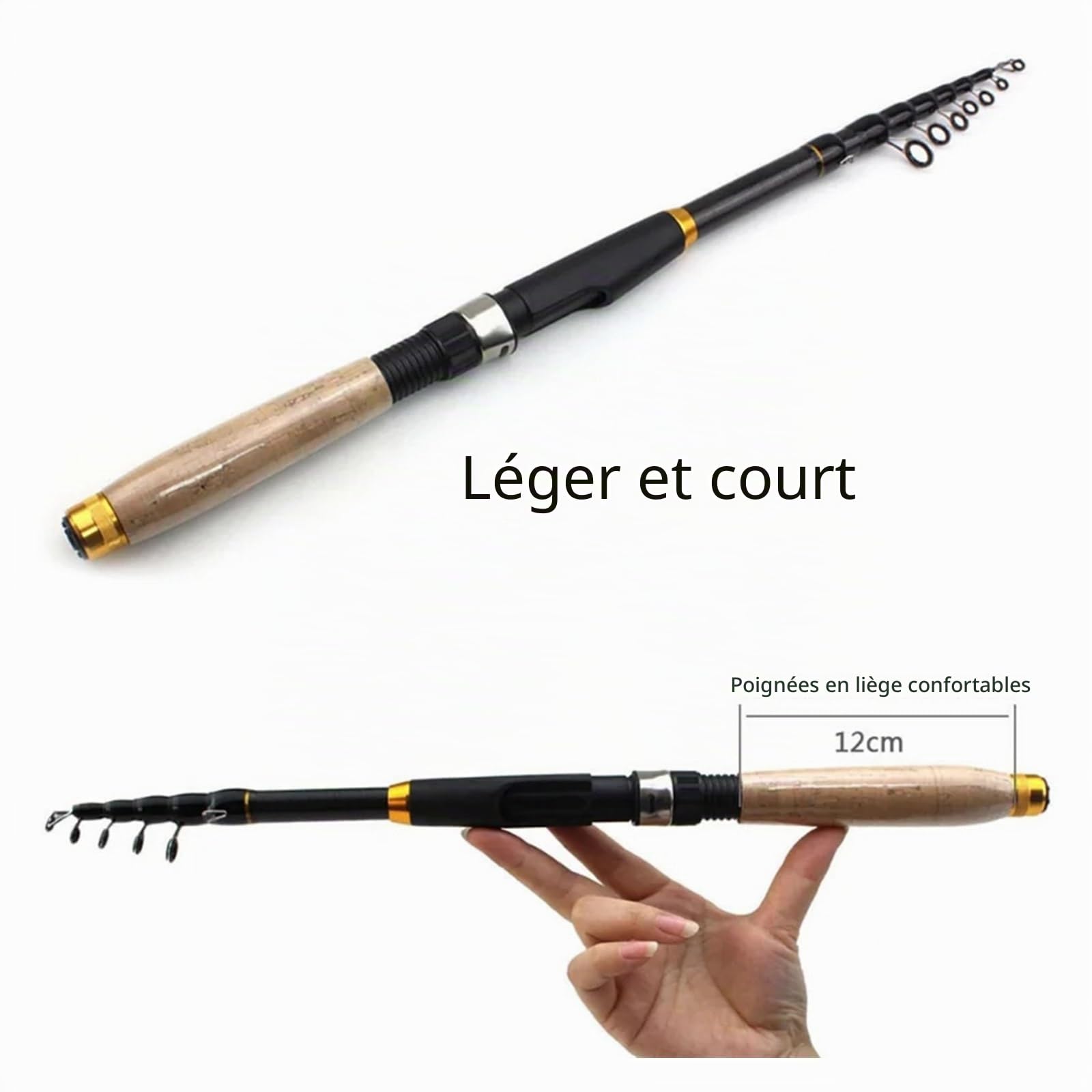Canne à PêChe Canne à pêche télescopique de 1.8 à 3.6m, en Fiber de carbone, poids d'appât de 10 à 60g, canne à pêche de voyage Ultra courte et Portable Spinning Pour La PêChe Des Carnassiers(3.0 m)