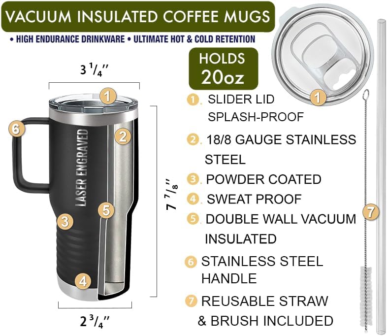 Miniatura 3 de Vasos personalizados con asa, tapa a prueba de salpicaduras, tu nombretexto grabado, tazas personalizadas de acero inoxidable con aislamiento al