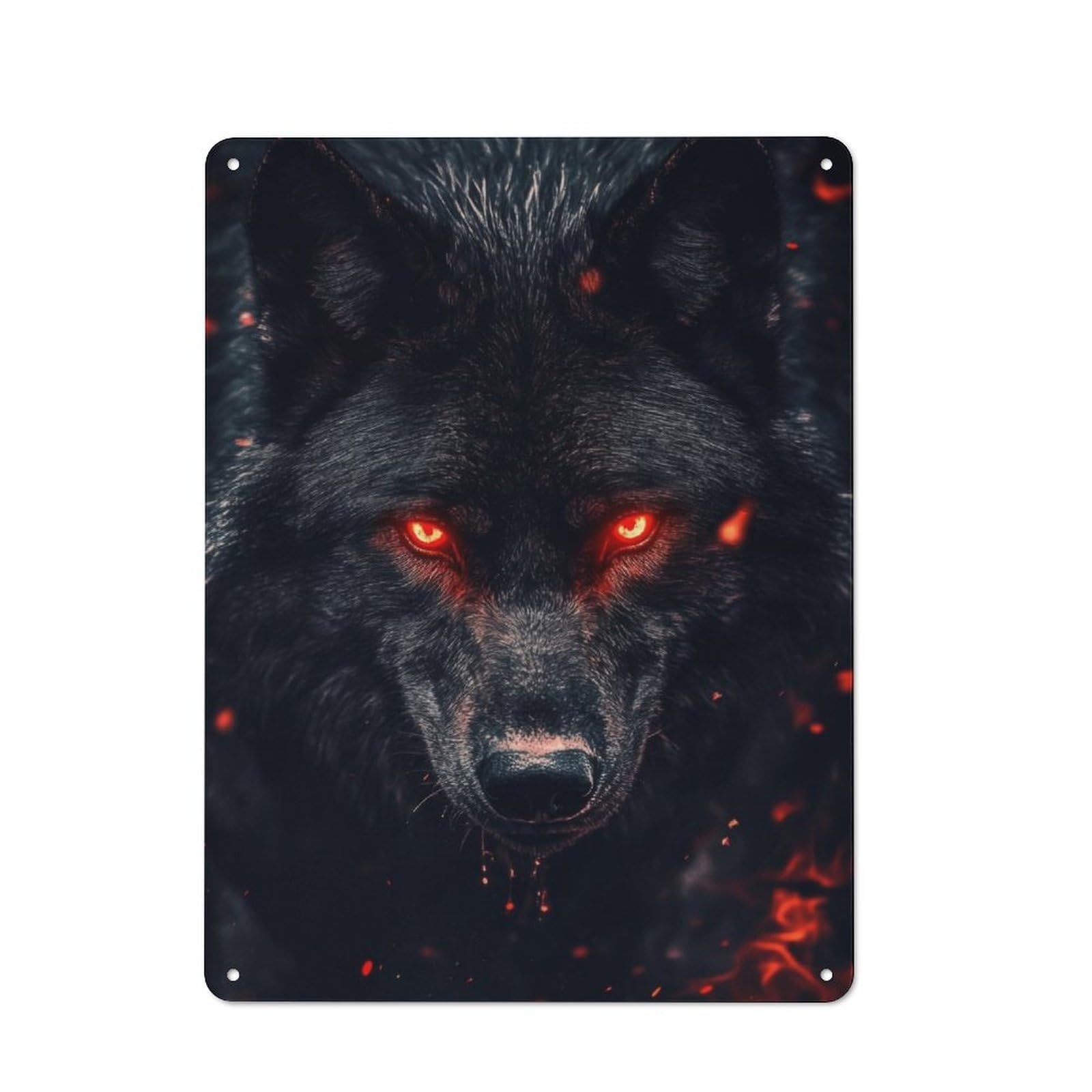 Junmoney Fiery Wolf Retro Metal Wall Sign 40X30cm With For Garage Wall, Suited To Garage Decor Collectors