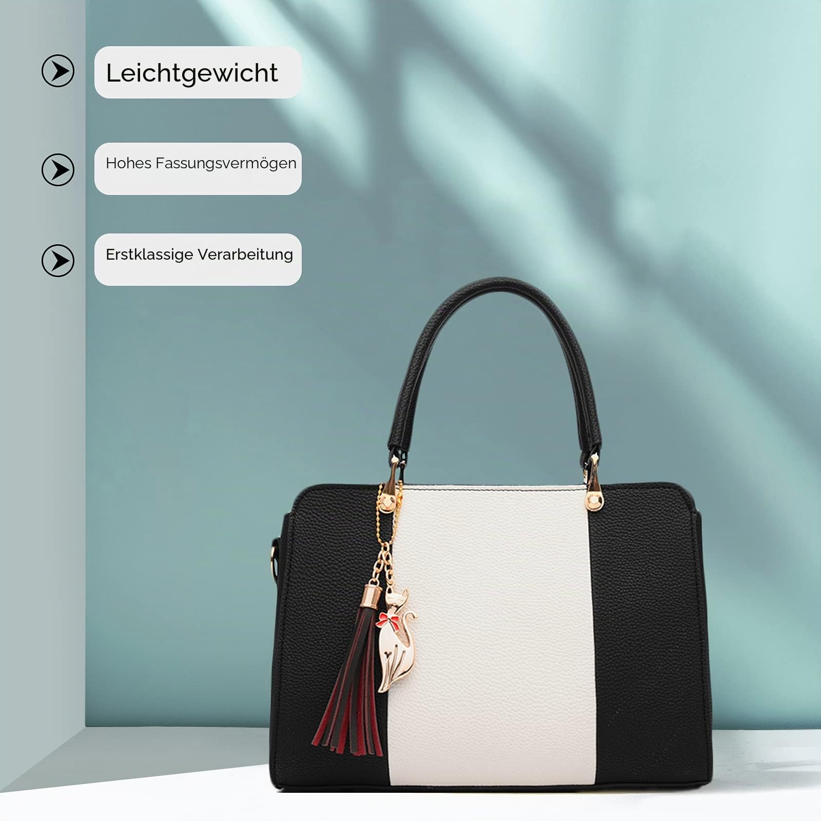 FANDARE Elegante Handtasche mit Anhänger Damen Umhängetaschen Frauen Schultertasche Wasserdicht für Einkauf Arbeitstasche Reisen Crossbody Bag Schwarz