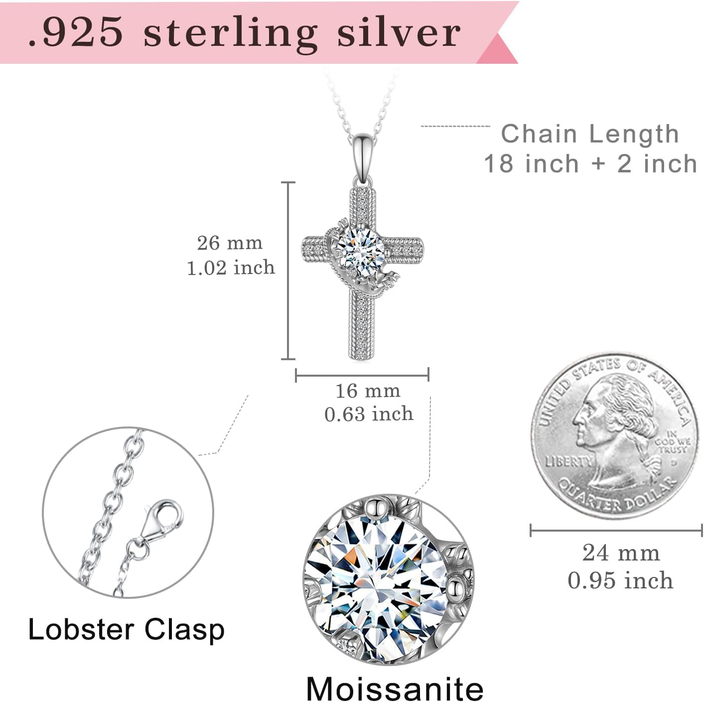 Cross Moissanite Necklace 925 Sterling Silver Moissanites Necklace for Women Cross Pendant with Moissanite Stone Jewelry Gifts for Women - Image 7