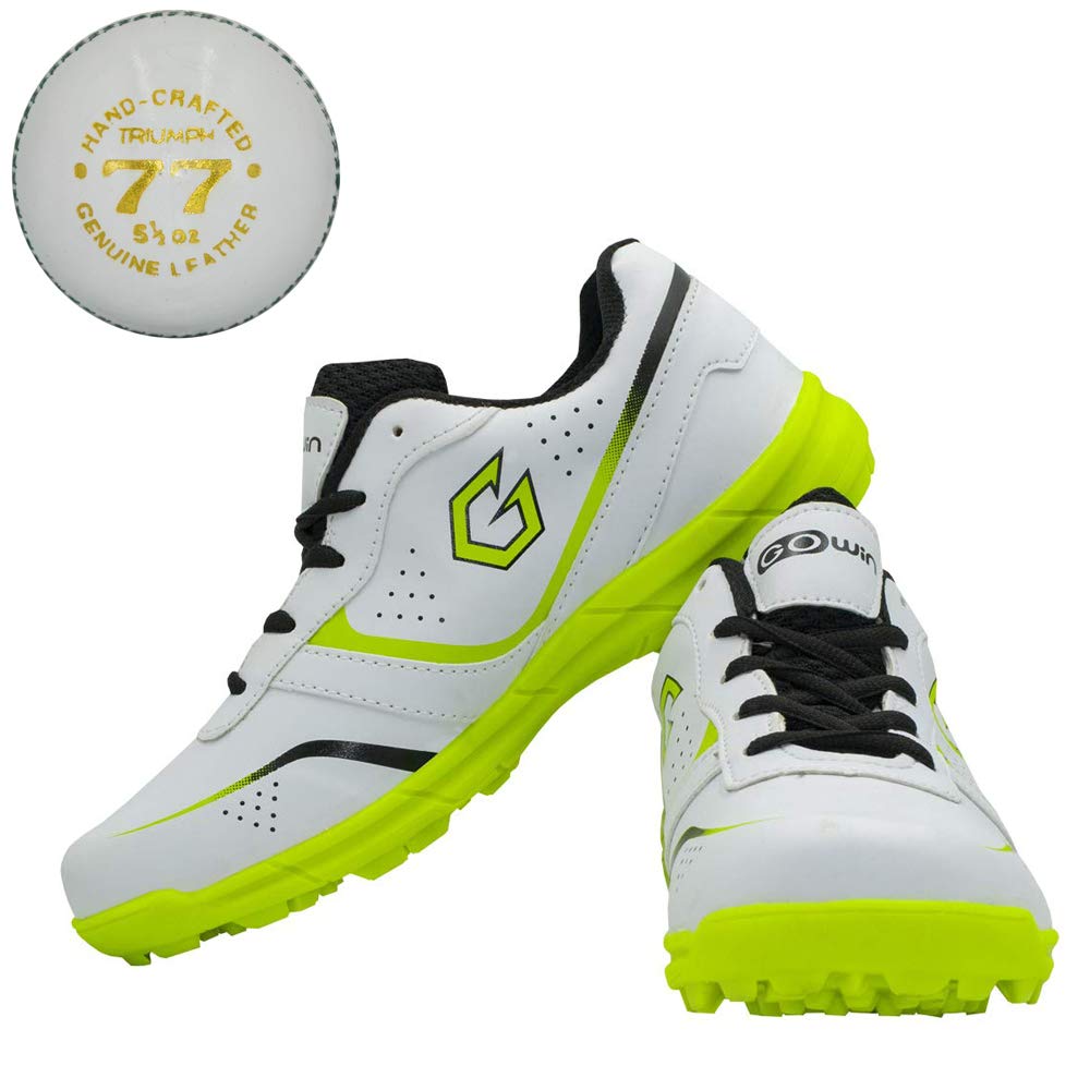 Academy White/Green Cricket Shoes Size-3 with TR-77-W Cricket Leather Ball Veg Tanned White-image-34