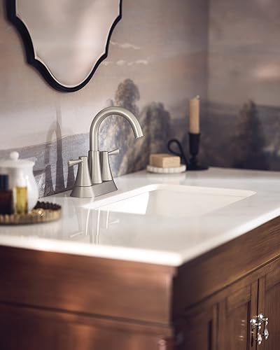 Miniatura 2 de Moen Ronan Spot Resist 84022SRN - Grifo de baño moderno con dos manijas de níquel cepillado de 4 pulgadas con drenaje a presión, 84022SRN