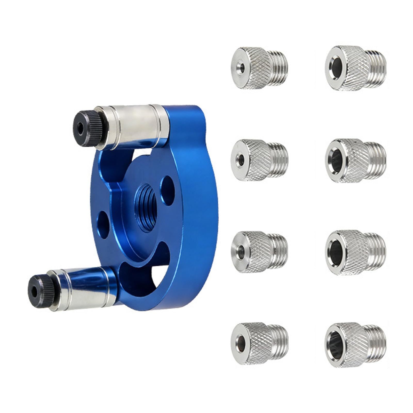 Zxfdsfdbnm Blue Accuracy 8 Slot Wood Drill Jigs With Stable Aluminum Construction Drill Positioner For Professional Woodworkers Carpentry Positioning Tool