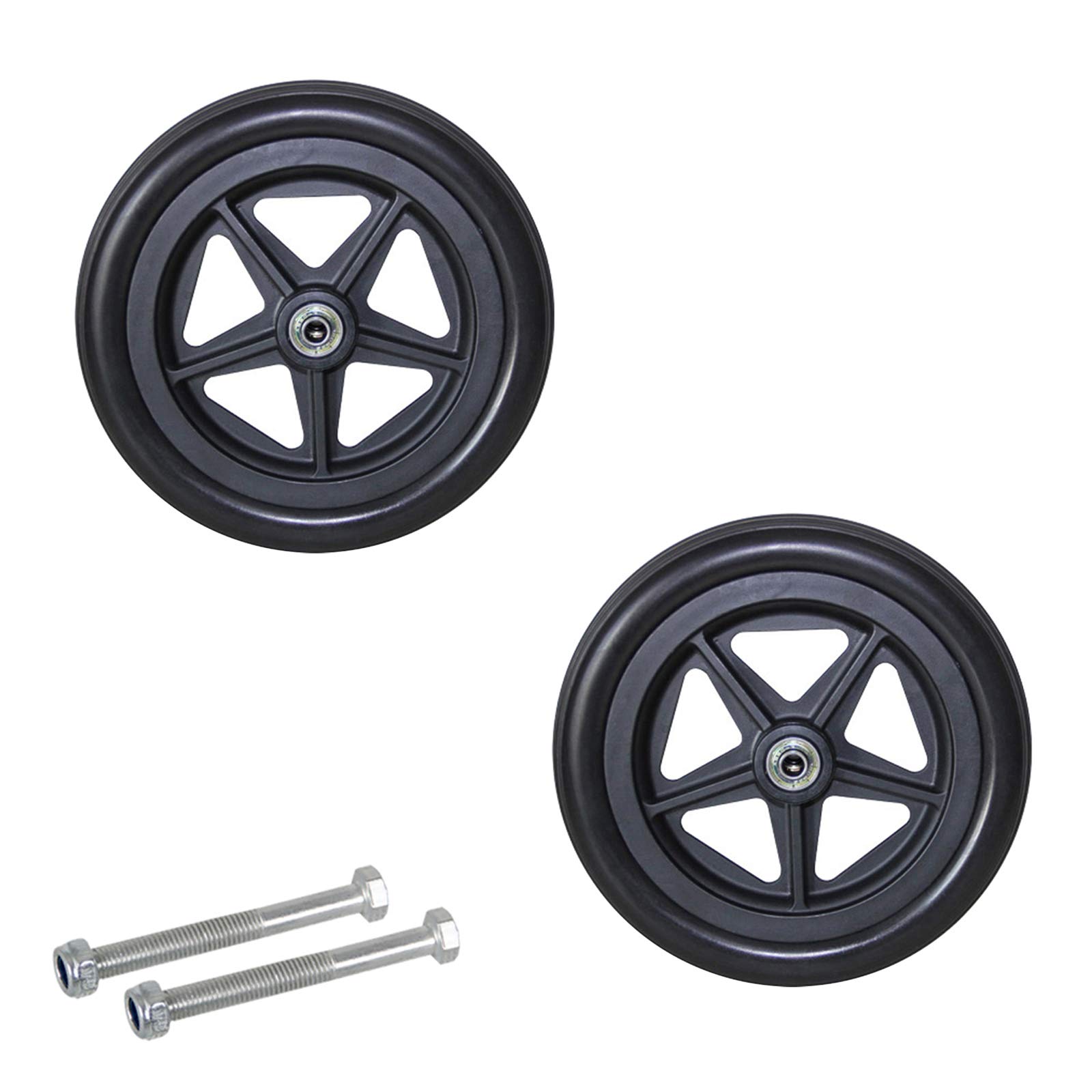 2-Rad-Ersatz für Rollstühle, Vorderrad in Schwarz, Festes Profil für leichteres Rollen, Nabenbreite 45 mm, PU-Reifen, 1 Paar, 6″,7″,8″