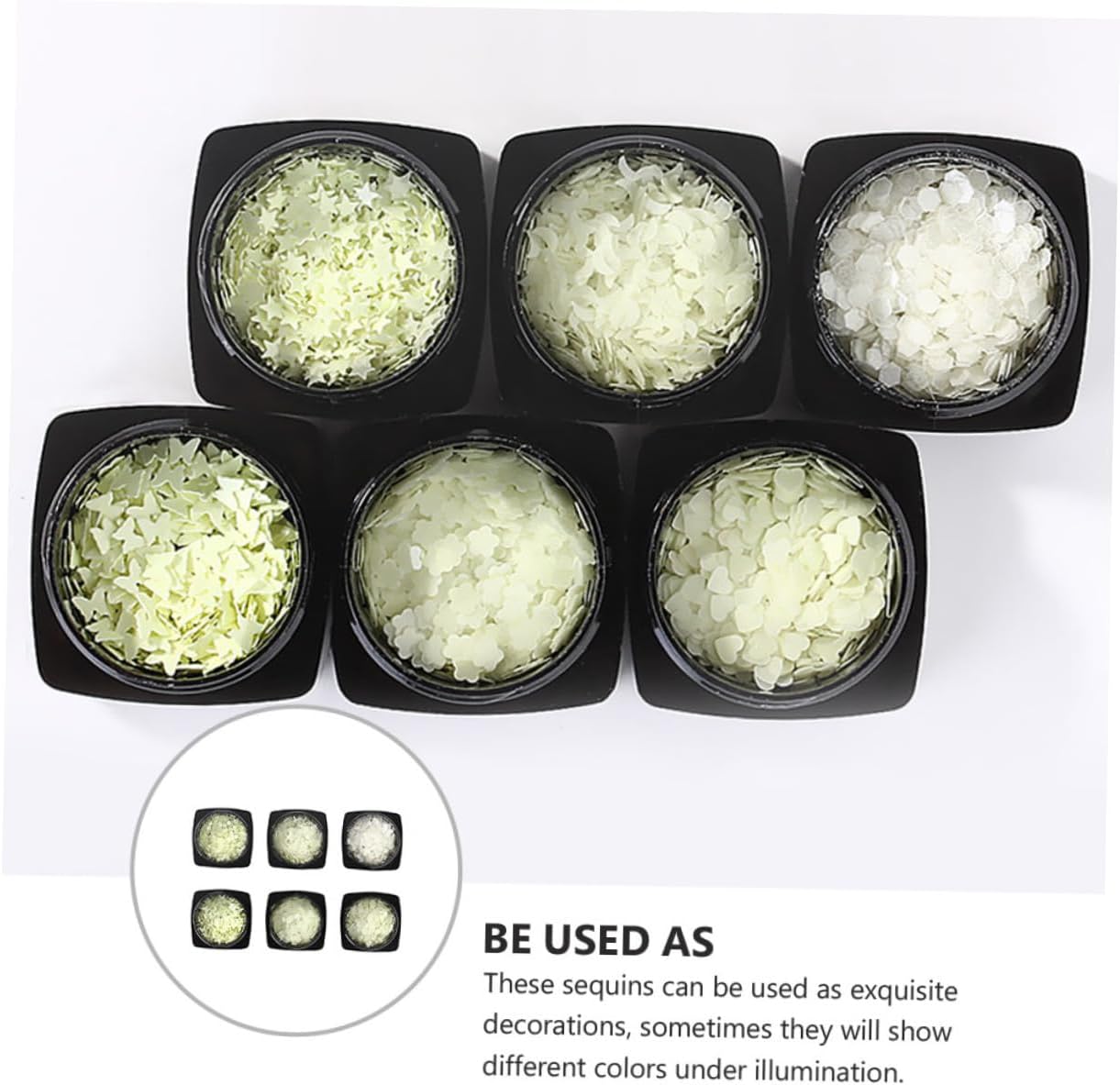 NOLITOY 6sets Fluorescent Nail Sequins for DIY Nail Art Night Glow Manicure Stickers Creative Shapes for Body Makeup and Crafts