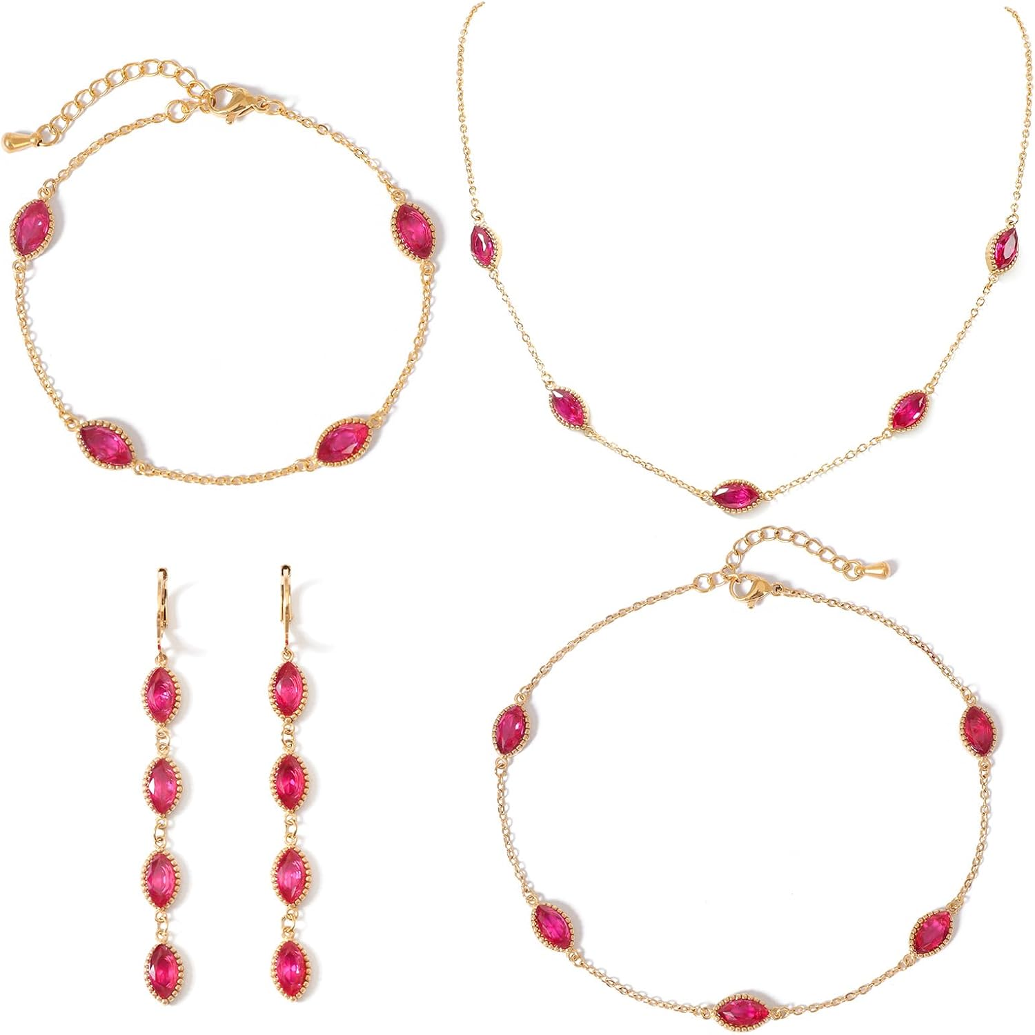 Cubic Zirconia Jewelry Set for Women Marquise/Round Cut CZ Necklace Earrings Bracelet Anklet 2/4 Pcs Birthstone Jewelry Wedding Prom Birthday Gift