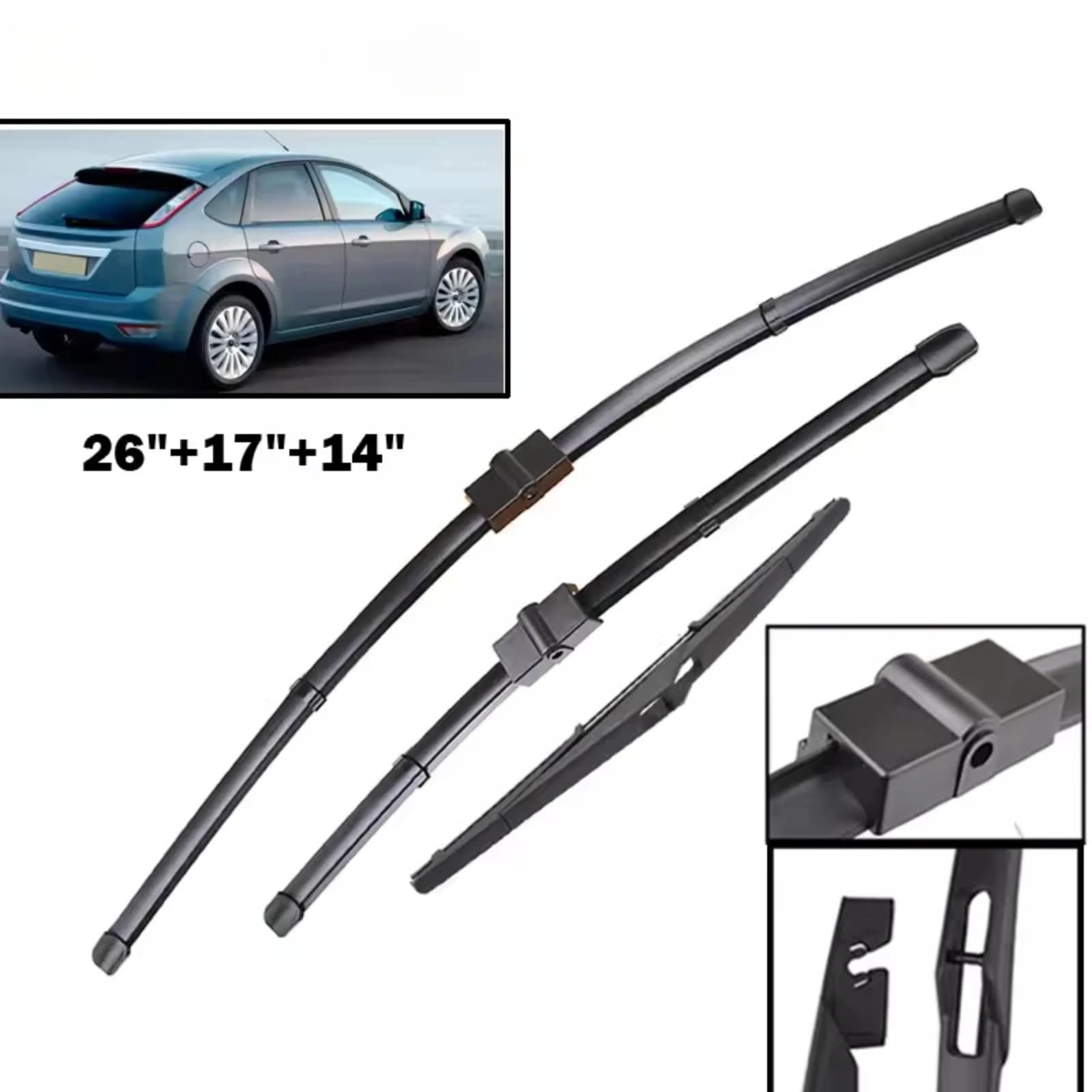 Tergicristallo Anteriore Spazzole Accessori Per Ford Per Focus 2 2005-2011 Pioggia Tergicristallo | Set spazzole tergicristallo anteriori posteriori Parabrezza Finestra 26" 17" 14"